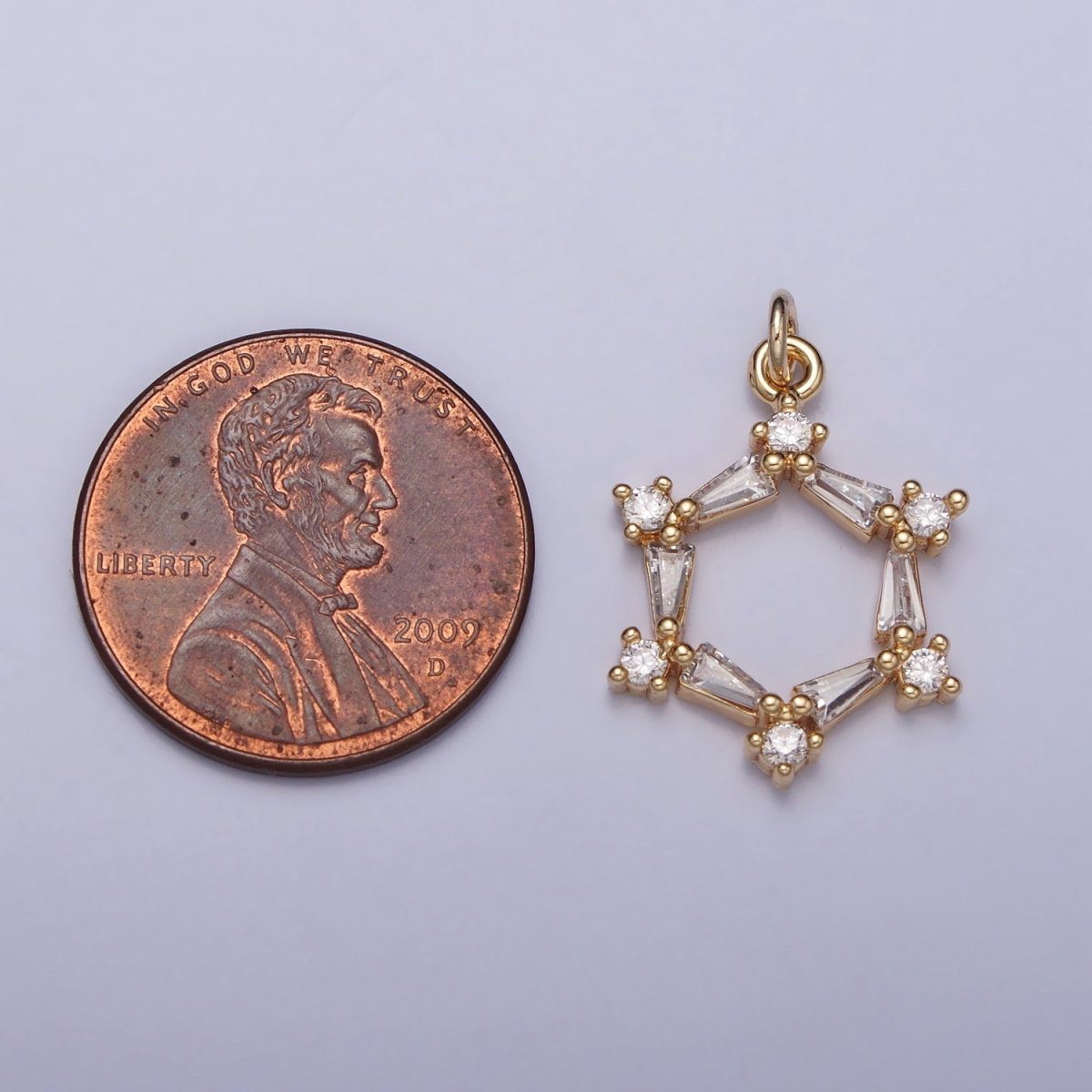 Clear Baguette Round CZ Hexagonal Open Geometric Charm in Gold & Silver | AC353 AC448 - DLUXCA
