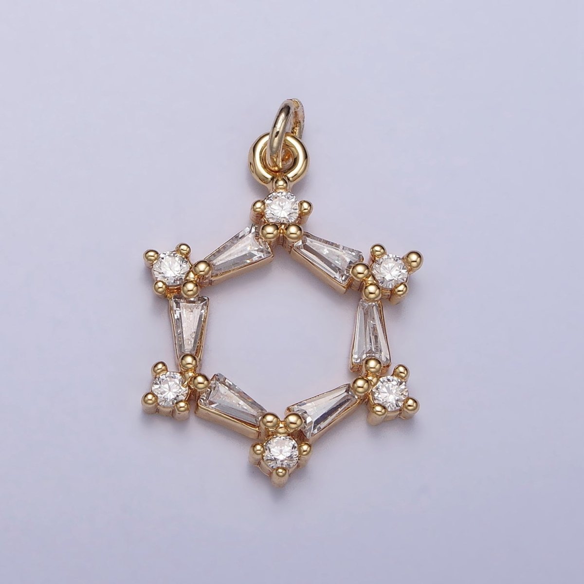 Clear Baguette Round CZ Hexagonal Open Geometric Charm in Gold & Silver | AC353 AC448 - DLUXCA