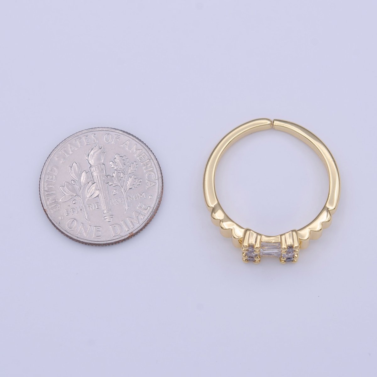 Clear Baguette Round Gold Geometric Adjustable Ring | Y-422 - DLUXCA