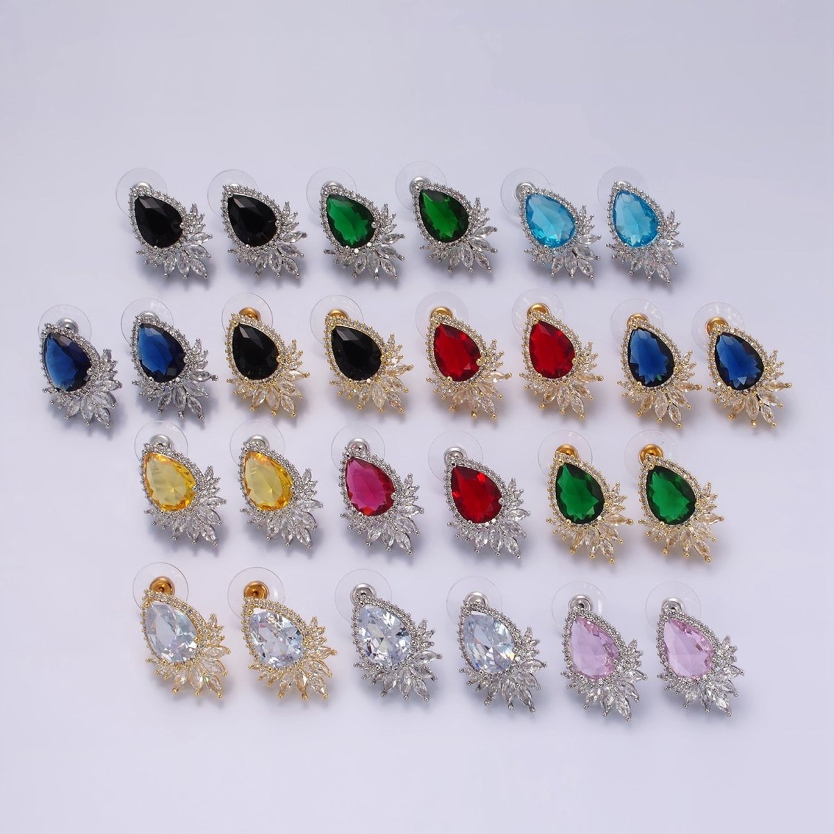 Clear, Black, Red, Green, Blue, Pink, Yellow, Baby Blue CZ Marquise Micro Paved Stud Earrings in Gold & Silver | AE262 - AE274 - DLUXCA
