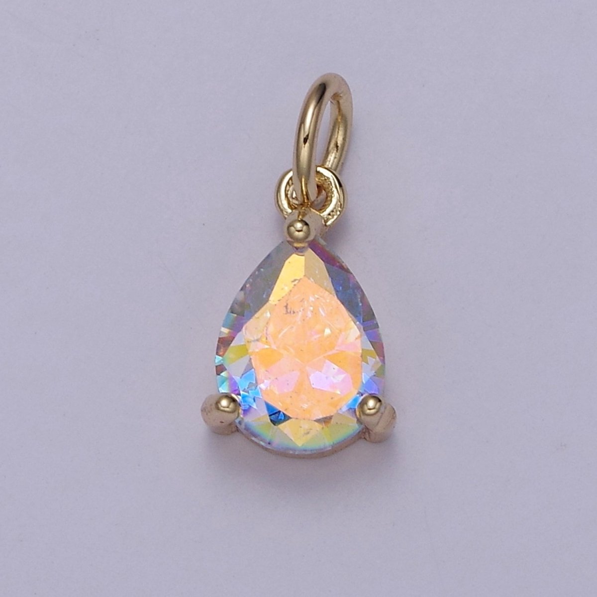 Clear Cubic Zirconia AB Aurora Borealis dangle Tear Drop Charm 14k yellow gold filled boutique jewelry Supply E-730 - DLUXCA