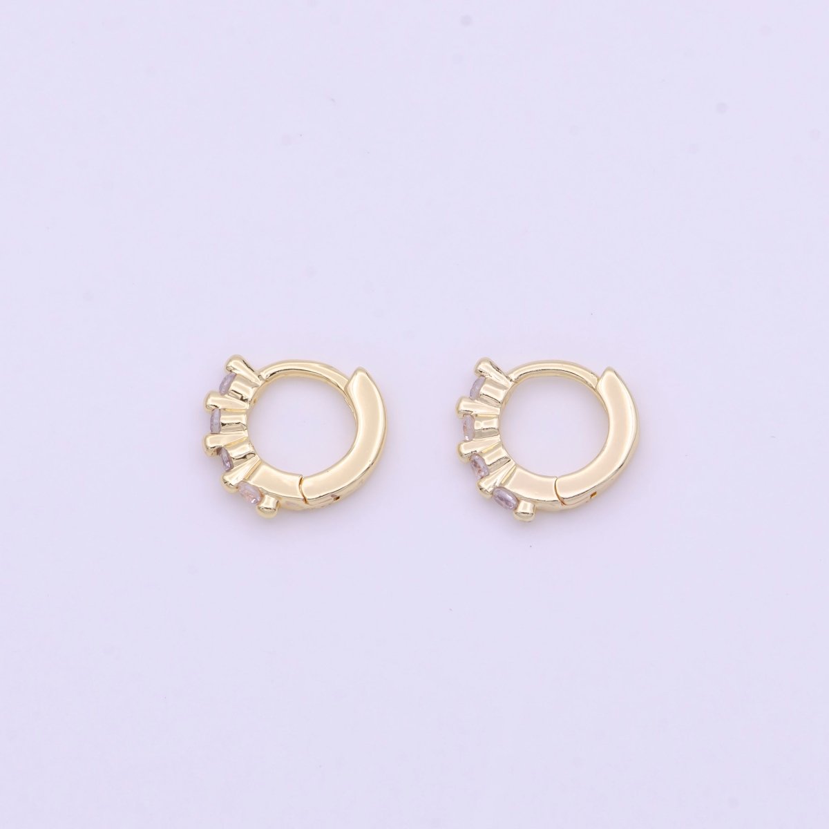 Clear Cubic Zirconia Dotted 10mm Huggie Earrings | Y-158 - DLUXCA