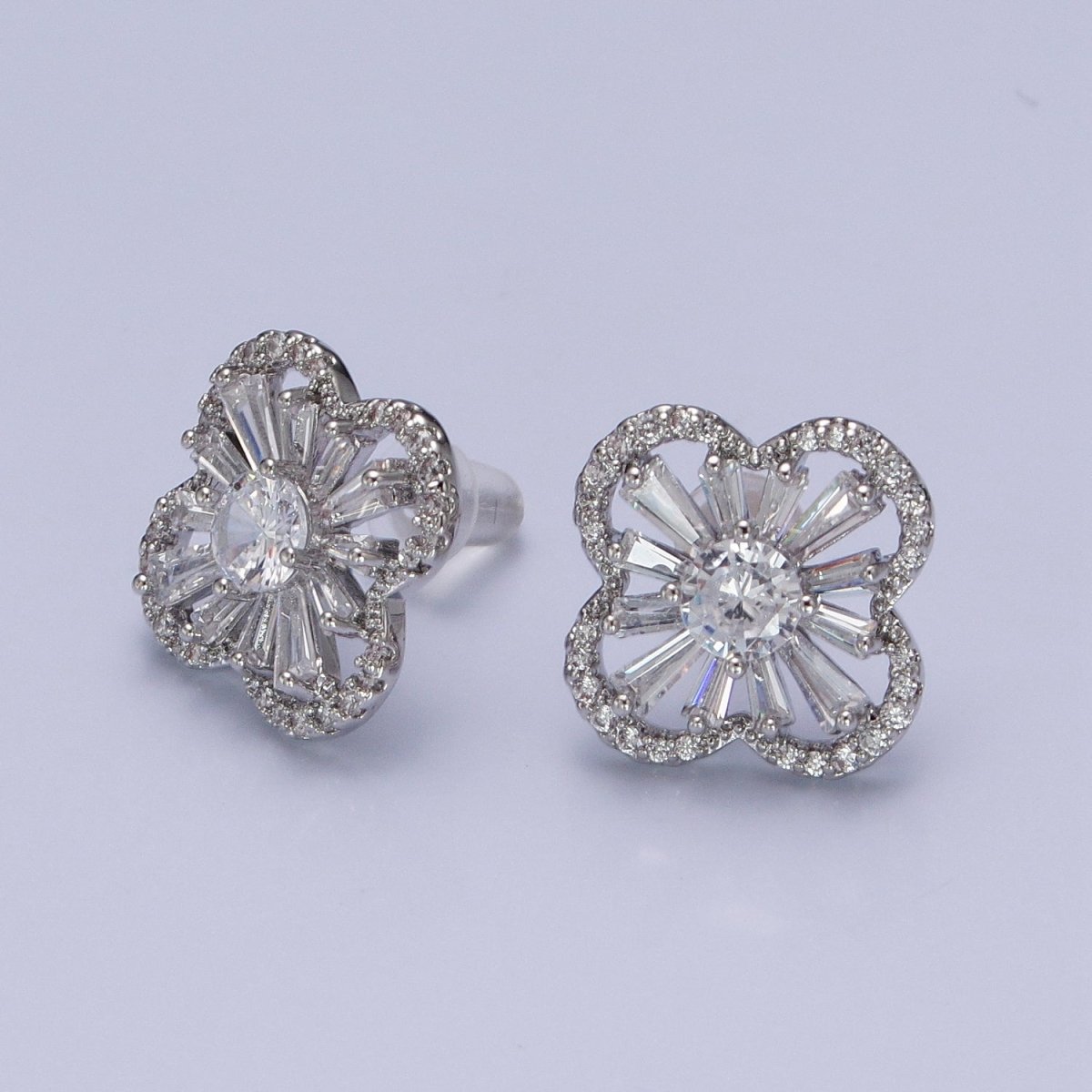 Clear Cubic Zirconia Flower Mini Silver Stud Earrings | AB200 - DLUXCA