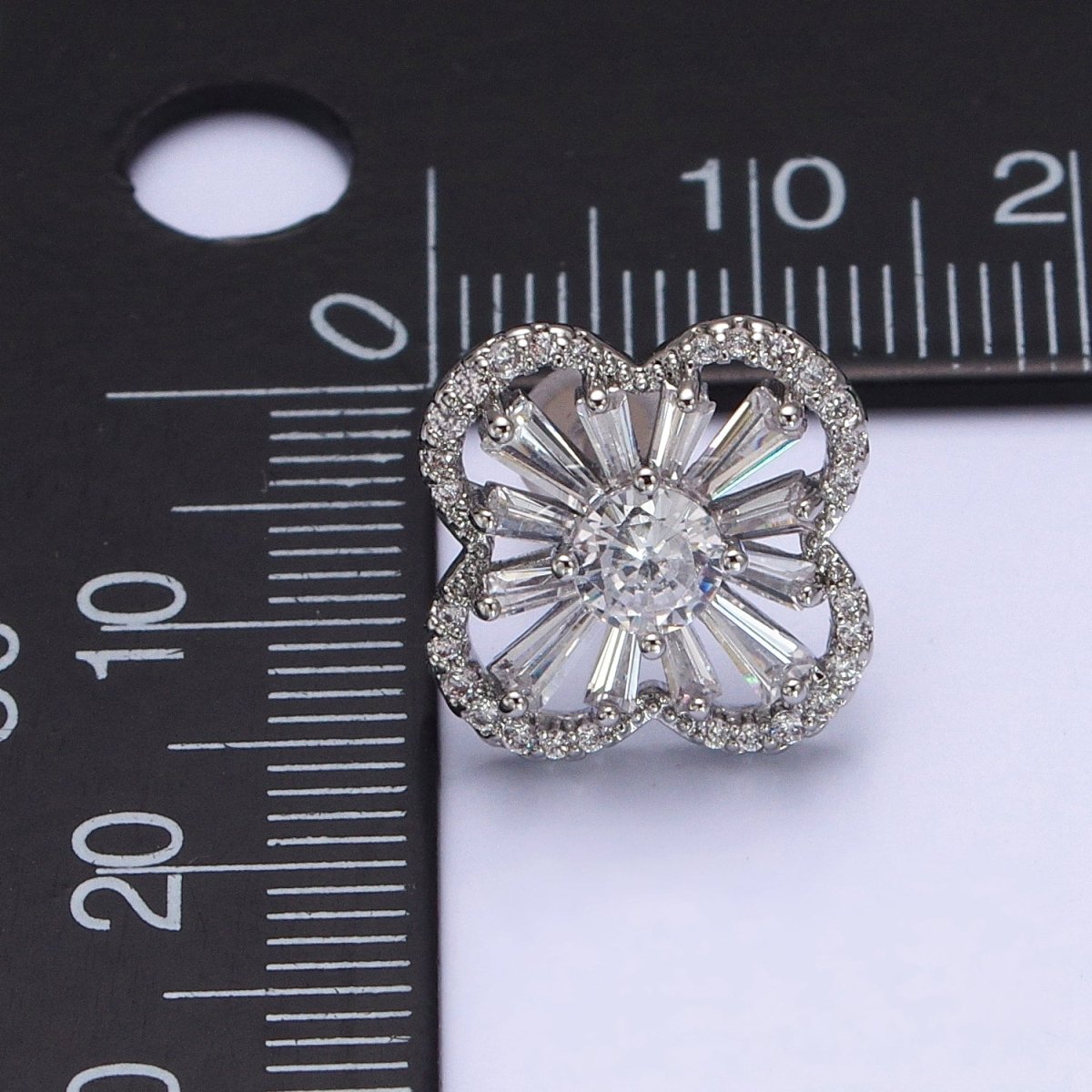 Clear Cubic Zirconia Flower Mini Silver Stud Earrings | AB200 - DLUXCA