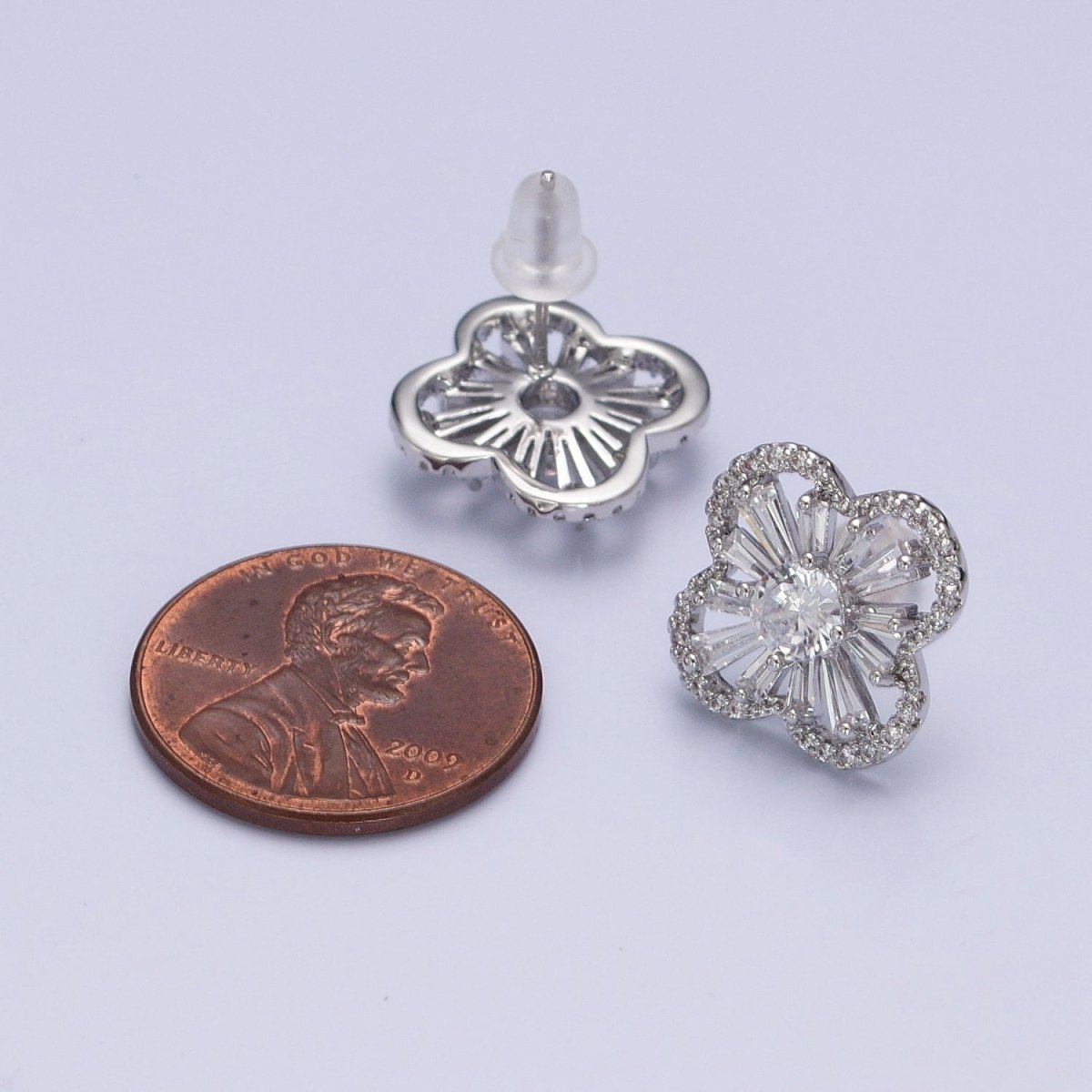 Clear Cubic Zirconia Flower Mini Silver Stud Earrings | AB200 - DLUXCA