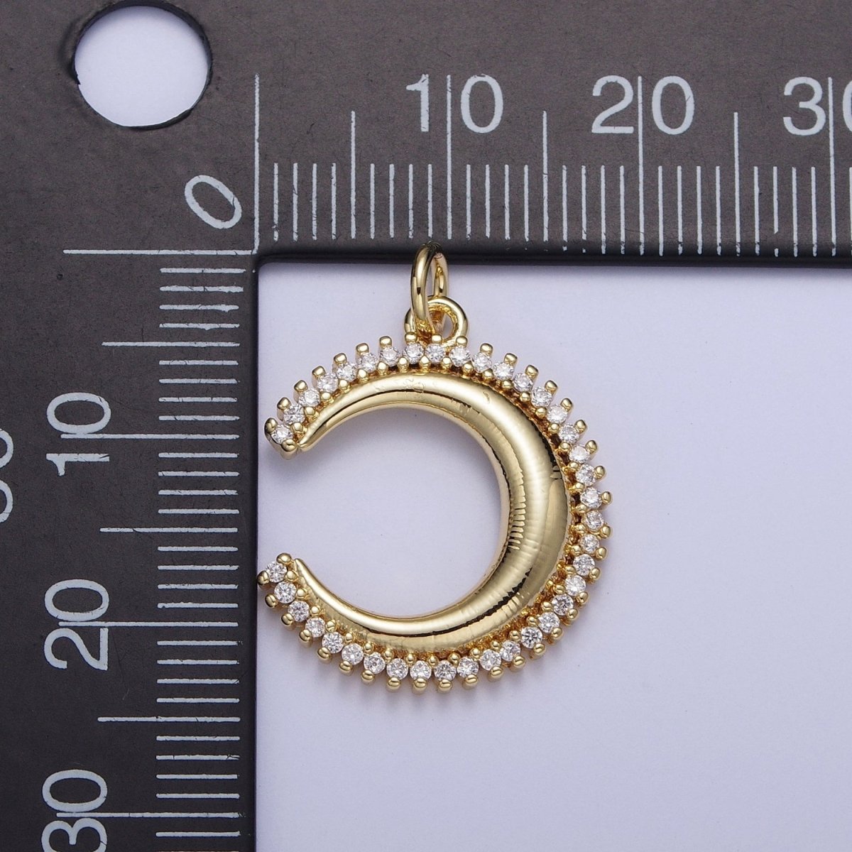 Clear Cubic Zirconia Lined Celestial Crescent Moon Gold/Silver Charm For DIY Jewelry Making AG-057 AG-058 - DLUXCA