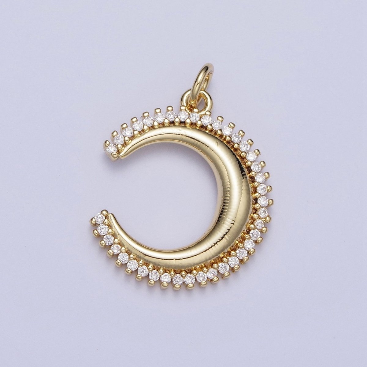 Clear Cubic Zirconia Lined Celestial Crescent Moon Gold/Silver Charm For DIY Jewelry Making AG-057 AG-058 - DLUXCA