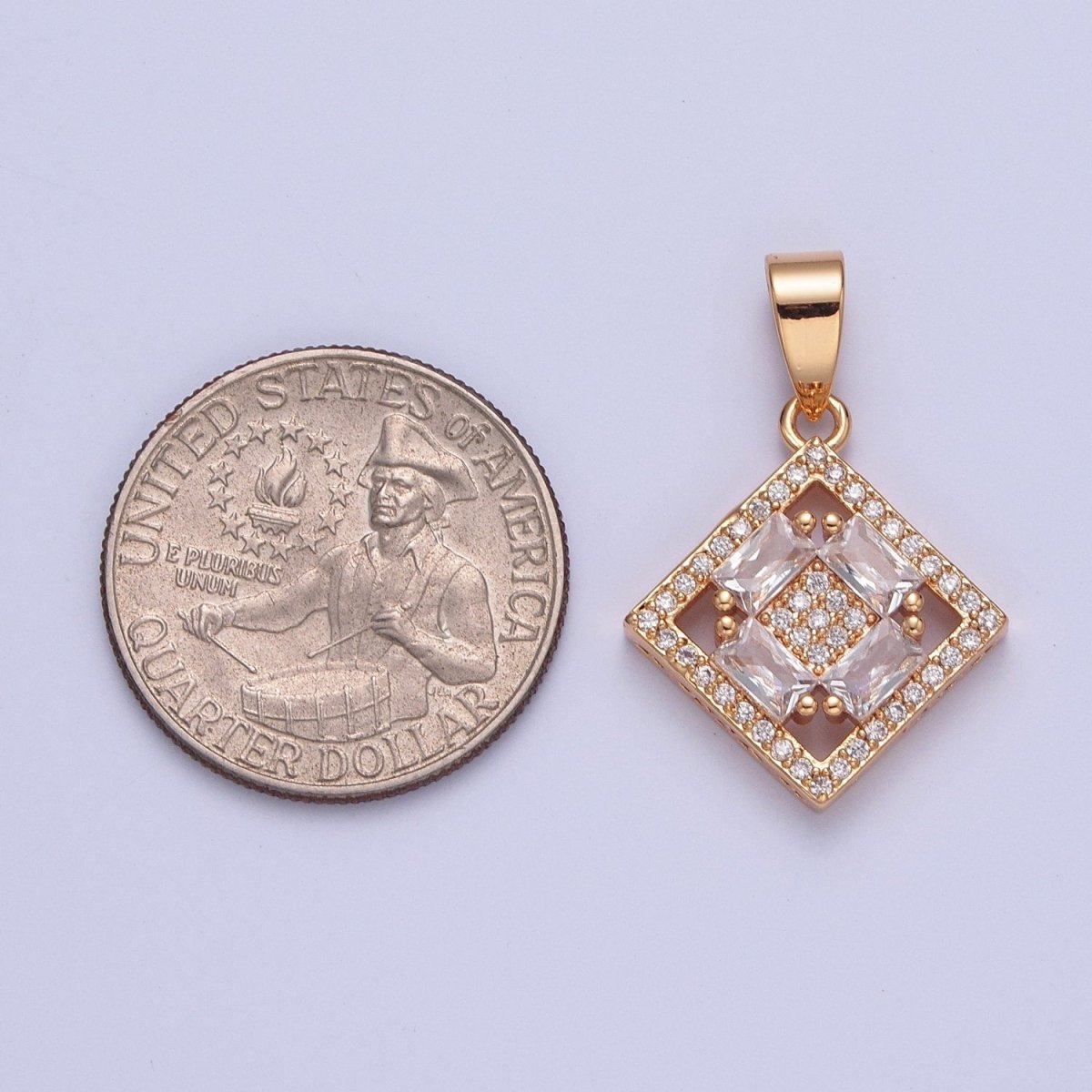 Clear Cubic Zirconia Rhombus Pendant Charm, Micro Pave charm for Jewelry Making X-352 - DLUXCA