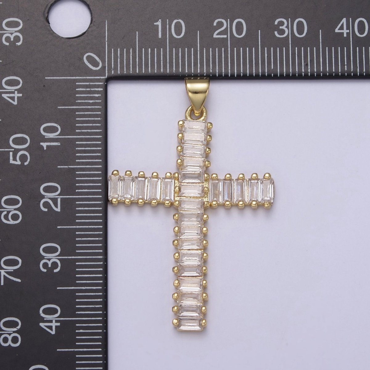 Clear Cz Baguette Cross pendant IN 24K Gold Filled N-539 - DLUXCA