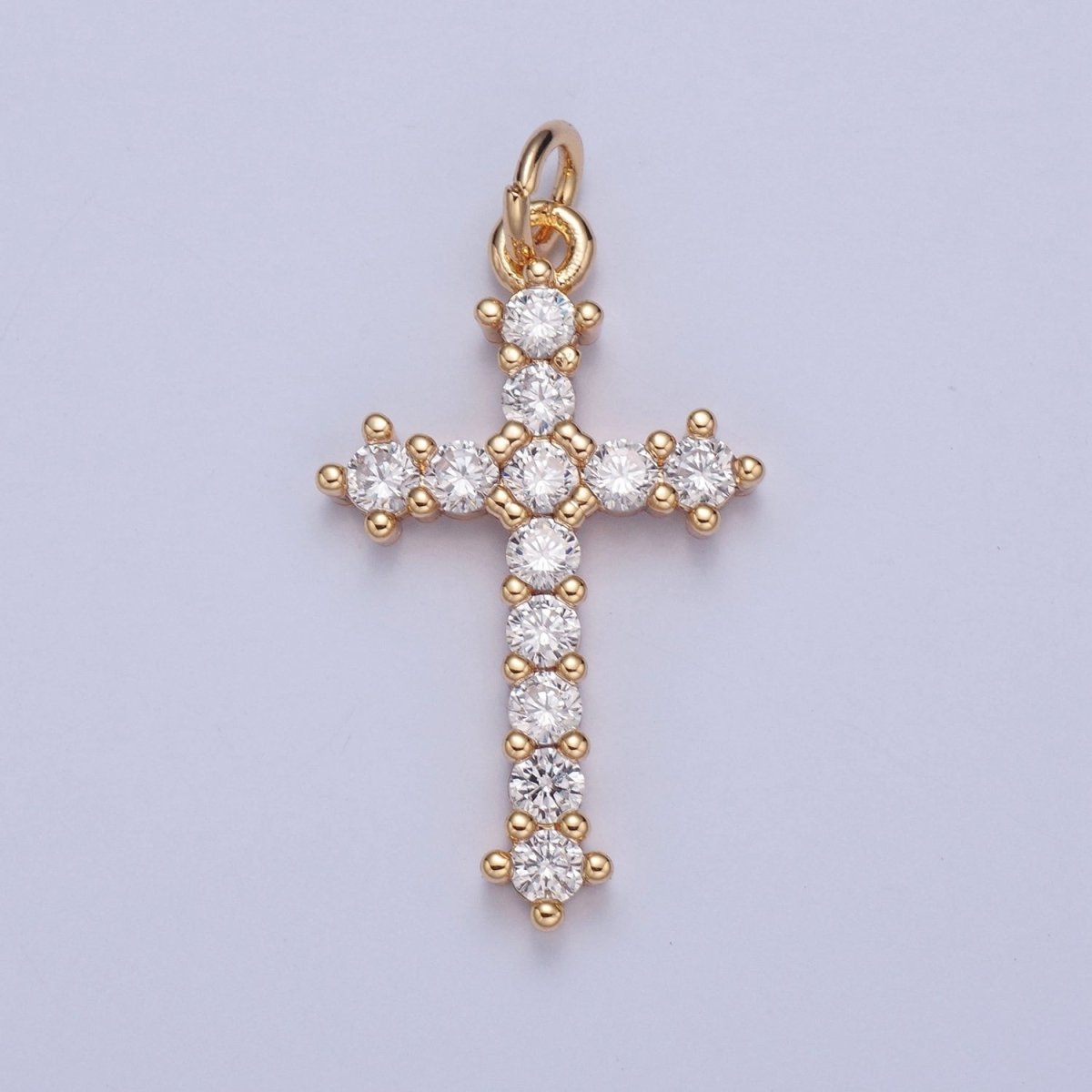 Clear CZ Cross Pendant Gold Religious Jewelry Making Supply X-020 - DLUXCA