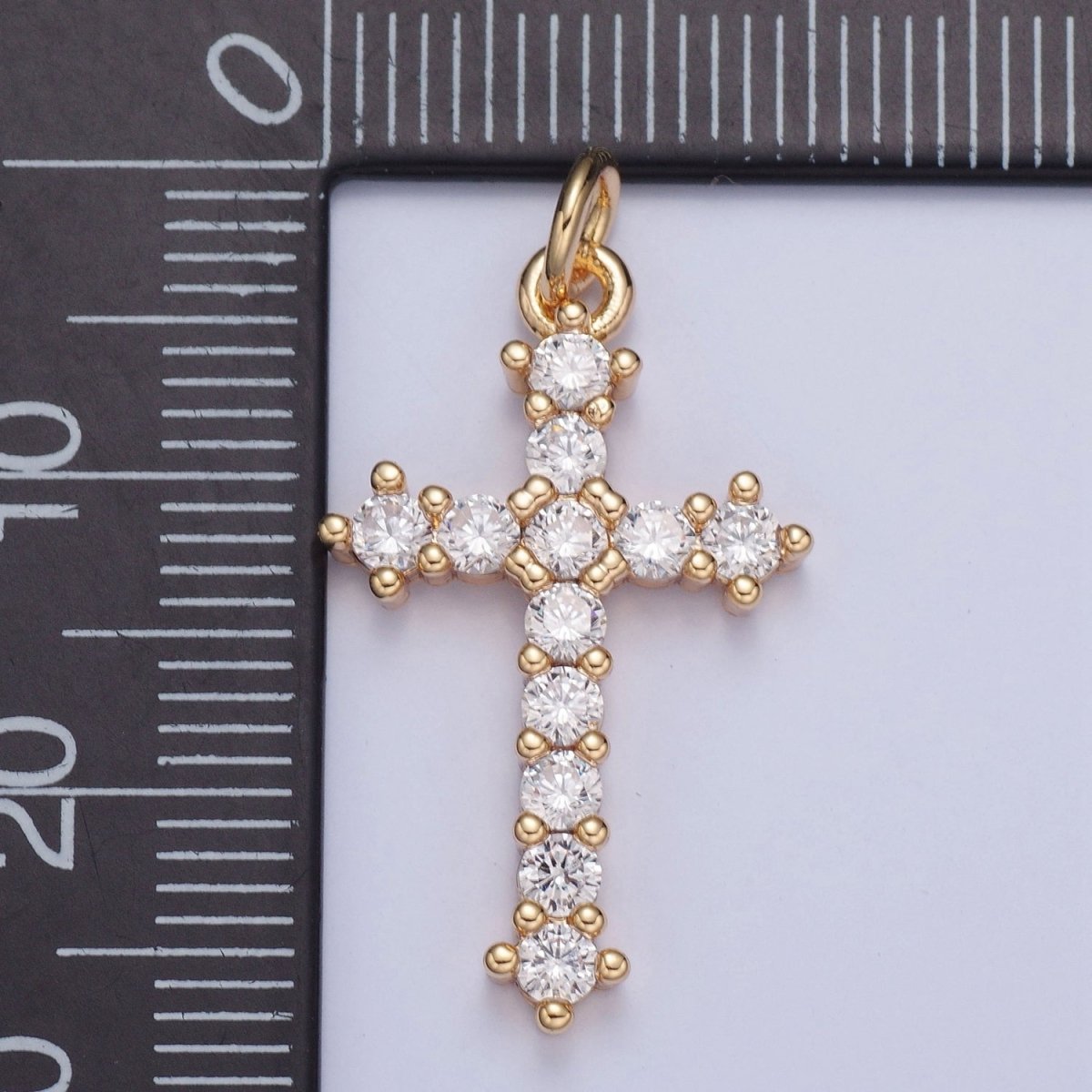 Clear CZ Cross Pendant Gold Religious Jewelry Making Supply X-020 - DLUXCA