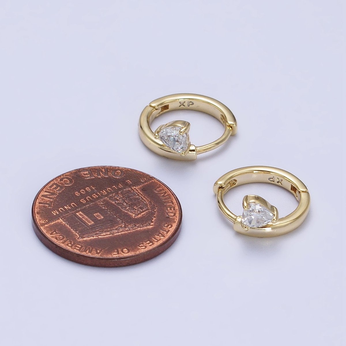 Clear CZ Heart Spiral 12mm Gold Cartilage Minimalist Huggie Earrings | AB429 - DLUXCA