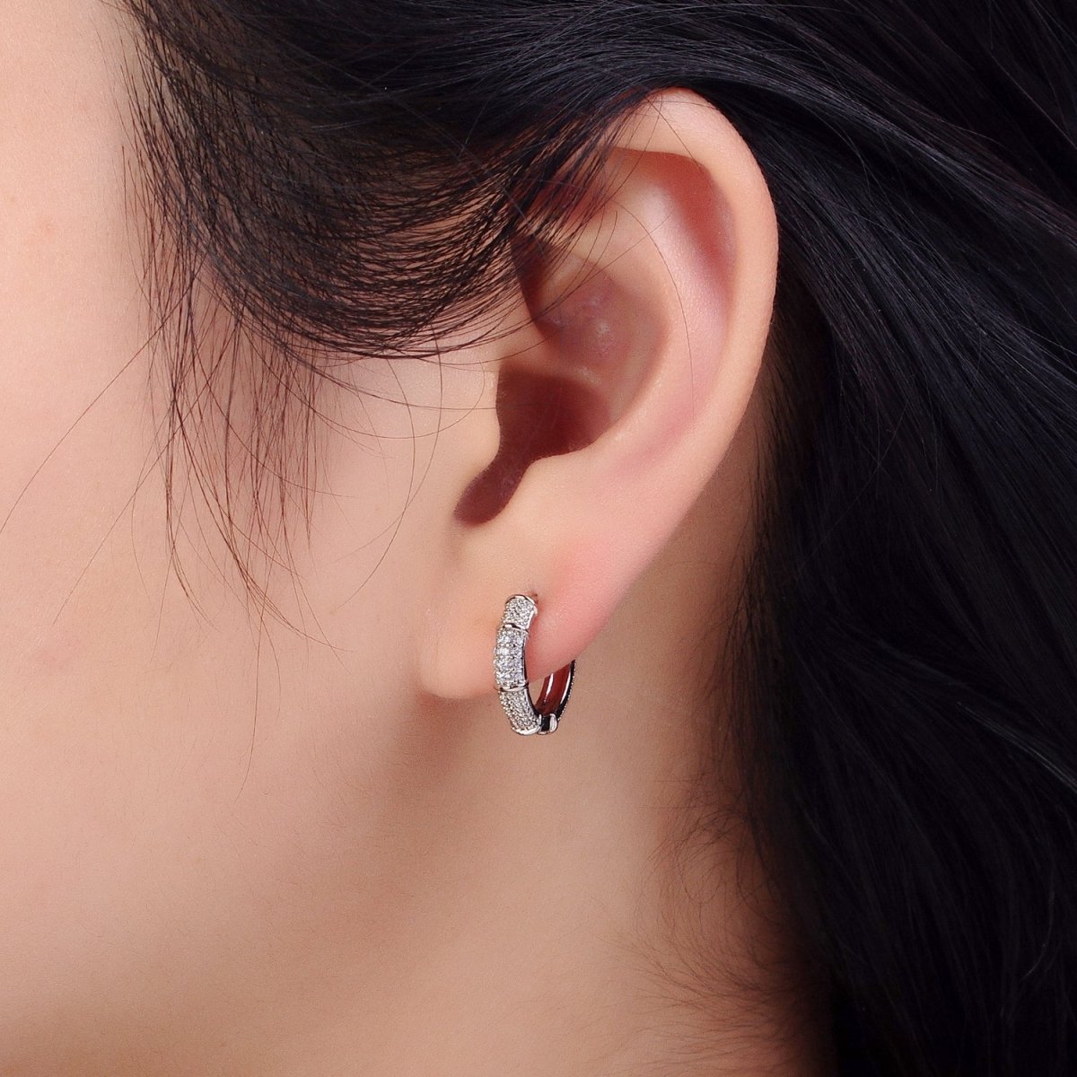 Clear CZ Huggie Hoop Earrings • gold conch hoop • cartilage hoop • Dainty hoop earrings AB1037 - DLUXCA