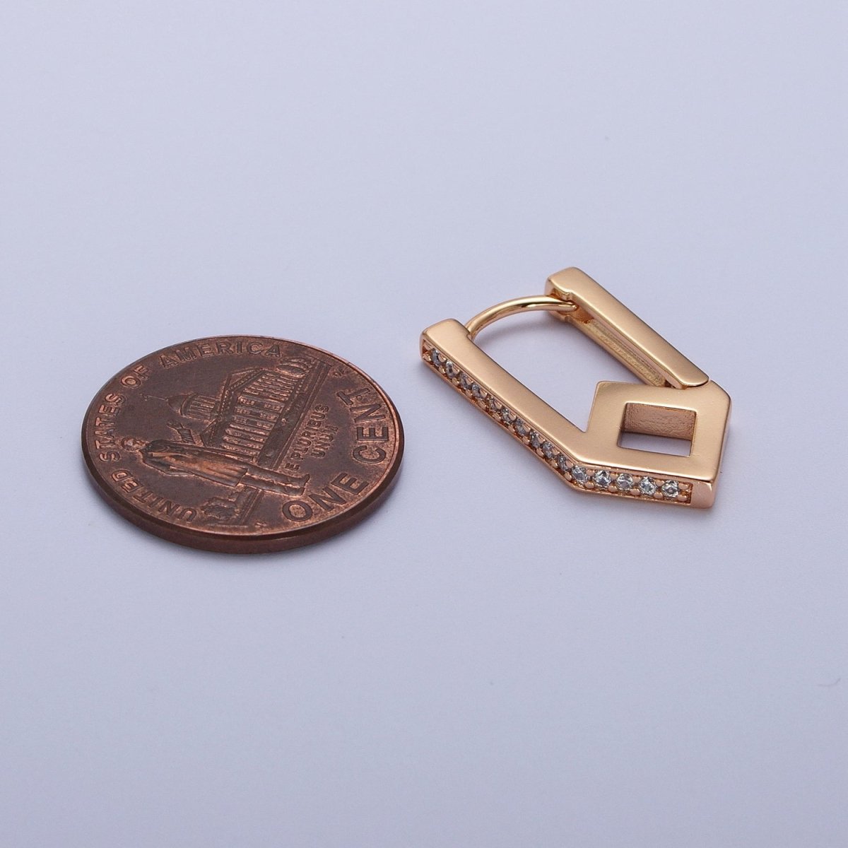 Clear CZ Micro Paved Geometric Oblong Rhombus Huggie Gold Earrings | AB029 - DLUXCA