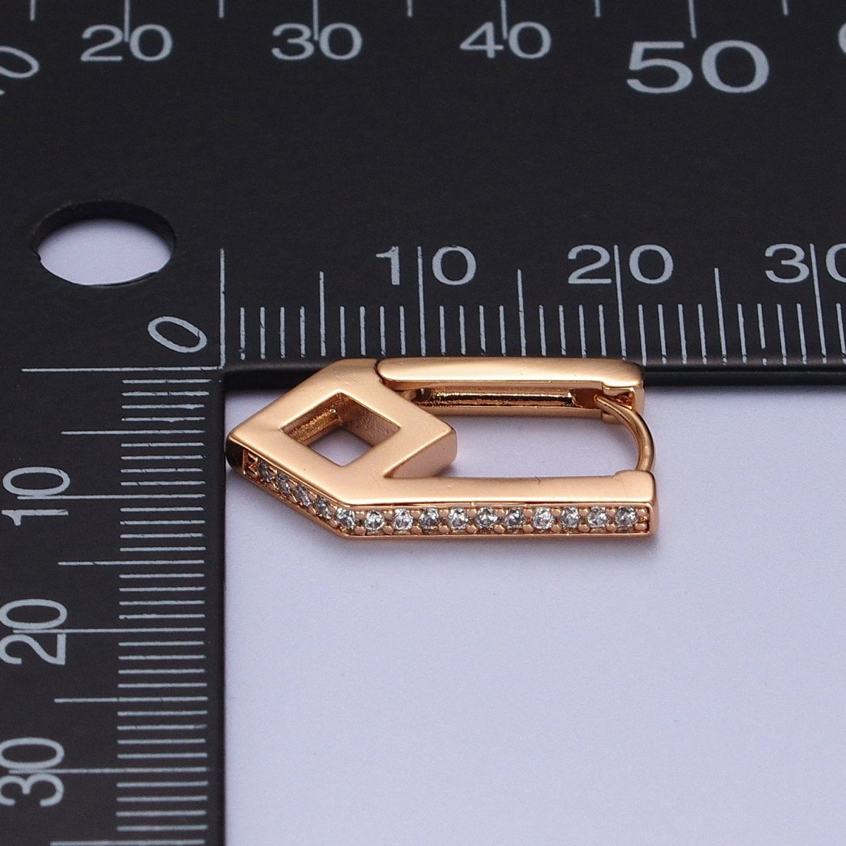 Clear CZ Micro Paved Geometric Oblong Rhombus Huggie Gold Earrings | AB029 - DLUXCA