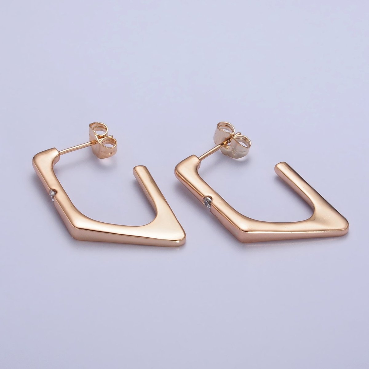 Clear CZ Rhombus Geometric J-Shaped Gold Hoop Earrings | AB160 - DLUXCA