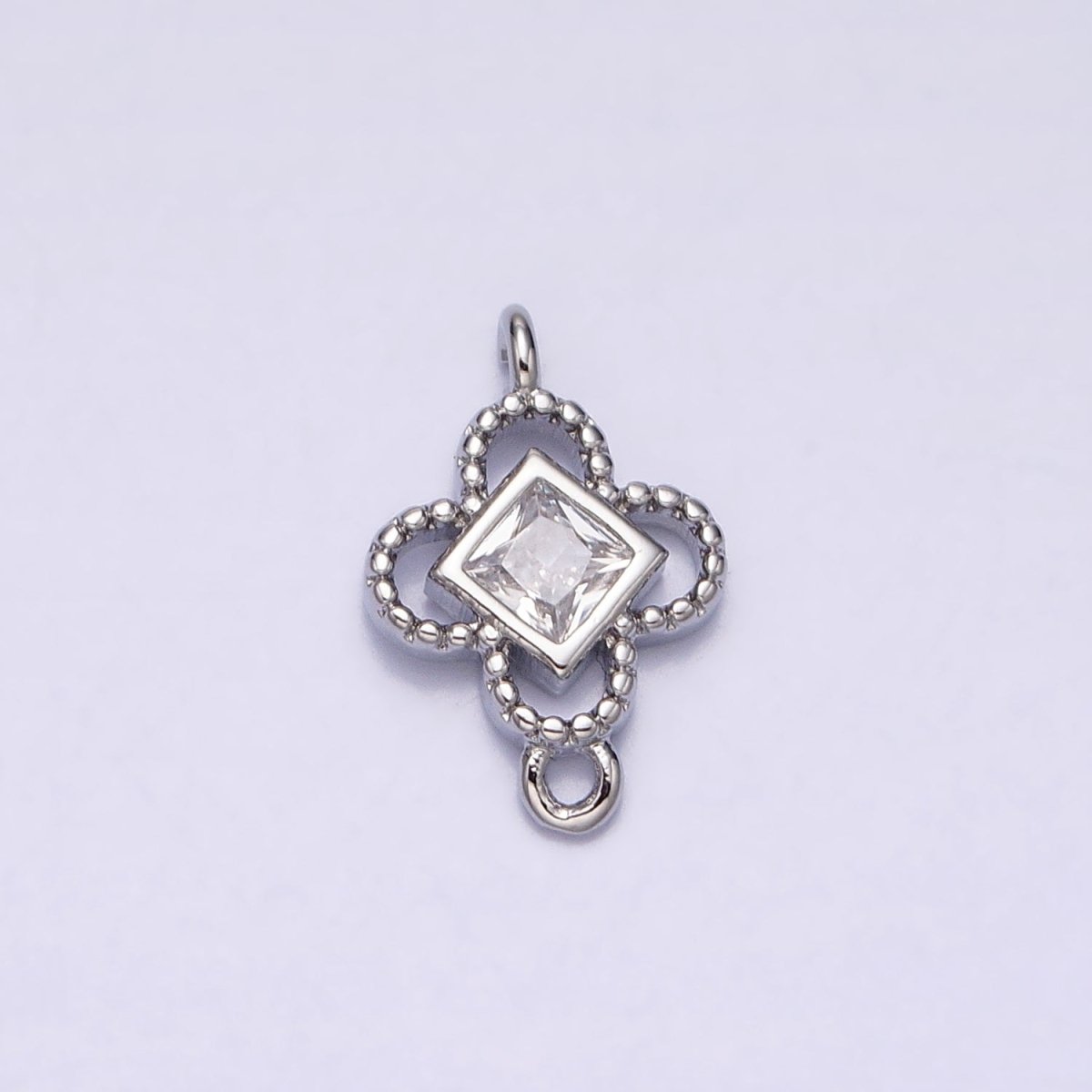 Clear CZ Rhombus Open Beaded Quatrefoil Clover Link Connector in Gold & Silver | AA958 AA959 - DLUXCA