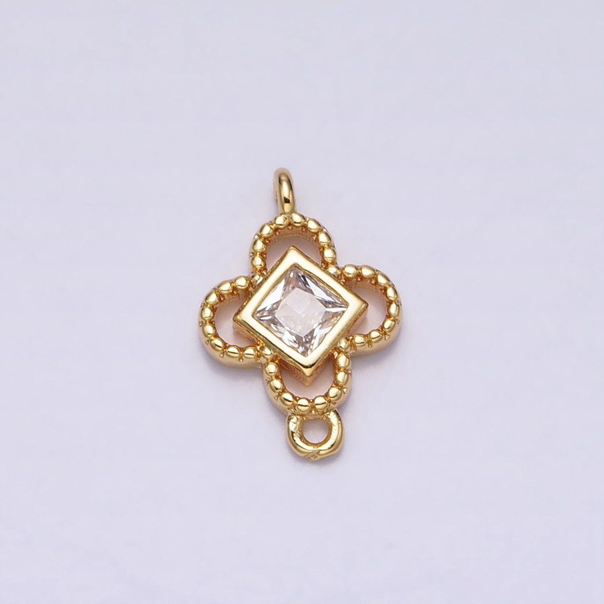 Clear CZ Rhombus Open Beaded Quatrefoil Clover Link Connector in Gold & Silver | AA958 AA959 - DLUXCA