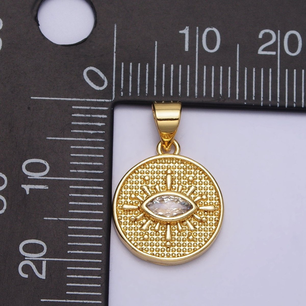 Clear Evil Eye CZ Beaded Round Coin Gold Pendant | AA078 - DLUXCA