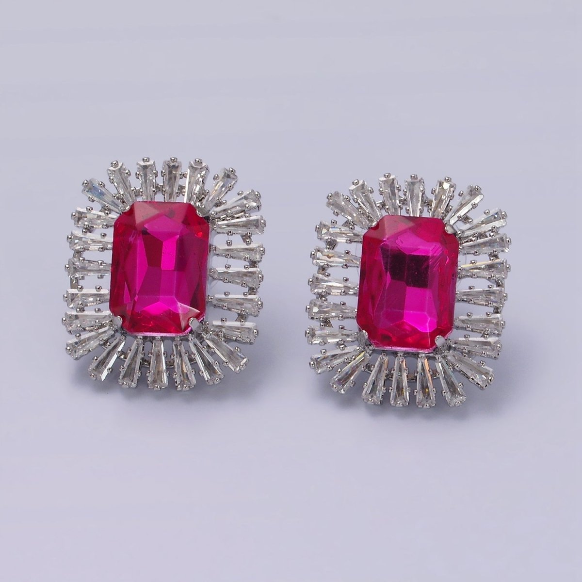 Clear, Fuchsia, Green Baguette Triangle CZ Outline Stud Earrings in Gold & Silver | AE257 - AE261 - DLUXCA