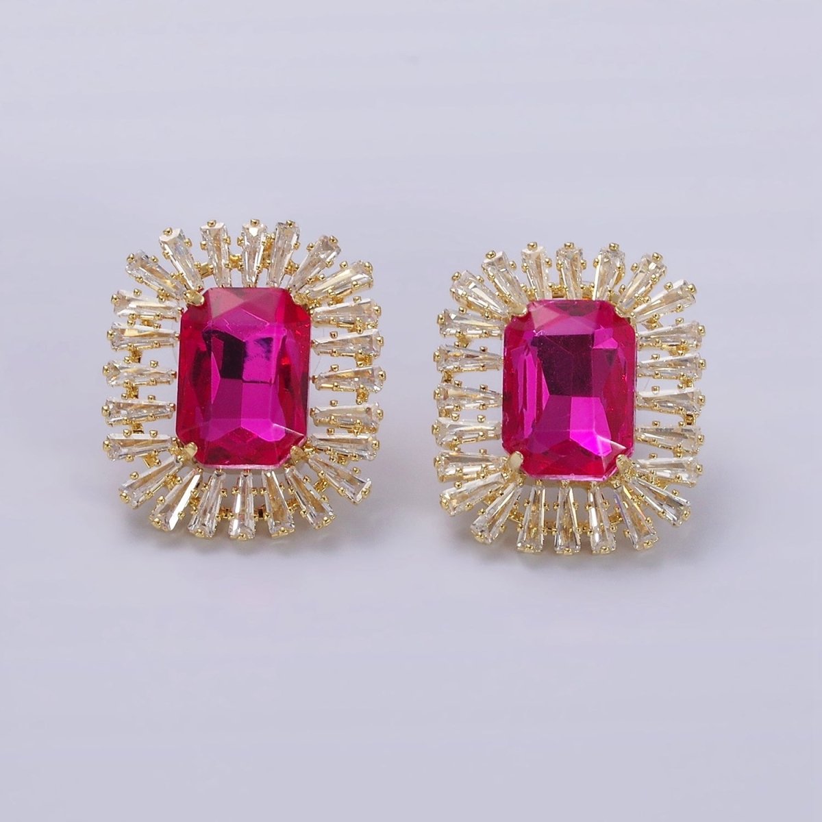 Clear, Fuchsia, Green Baguette Triangle CZ Outline Stud Earrings in Gold & Silver | AE257 - AE261 - DLUXCA