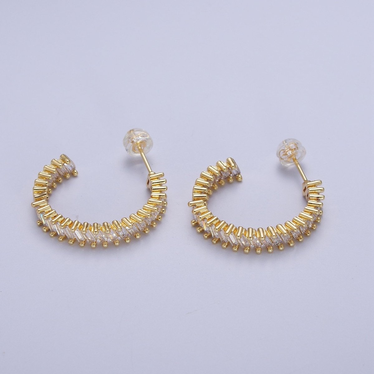 Clear Gold Baguette CZ Hoop Earrings | Gold Cubic Zirconia Earrings | Gold CZ Earrings | Baguette Hoop Earrings | CZ Baguette Earrings P-288 - DLUXCA