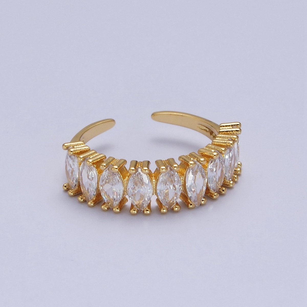 Clear Marquise Cubic Zirconia Adjustable Gold Band Ring | X-614 - DLUXCA