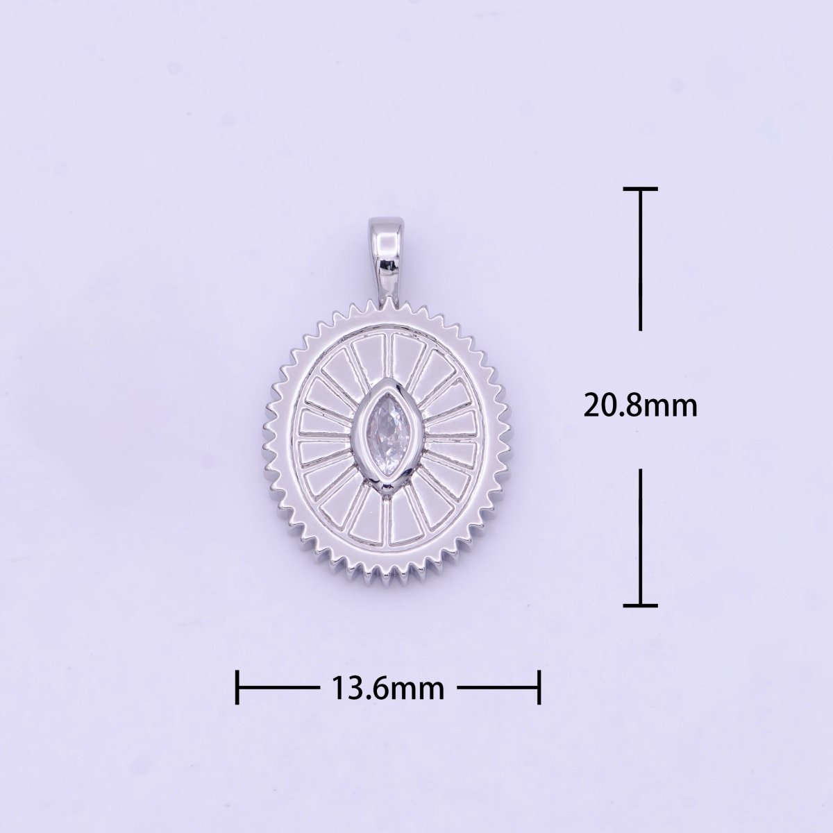 Clear Marquise Cubic Zirconia Textured Sunburst Oval Silver Pendant I-009 - DLUXCA