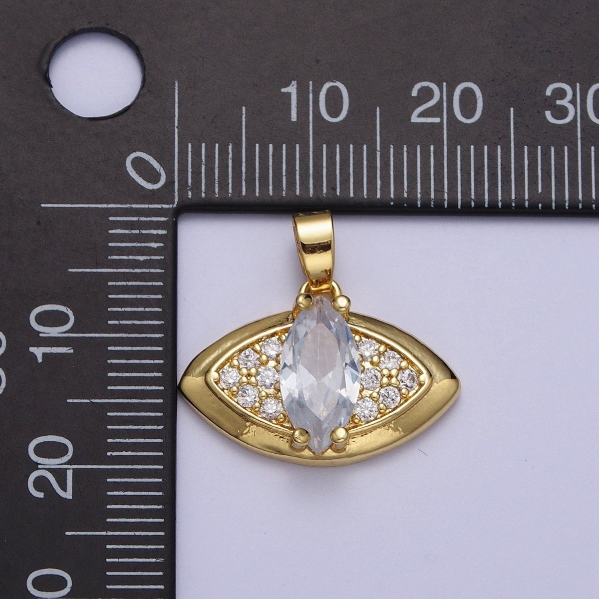 Clear Marquise Micro Paved CZ Gold Evil Eye Protection Pendant H-874 - DLUXCA