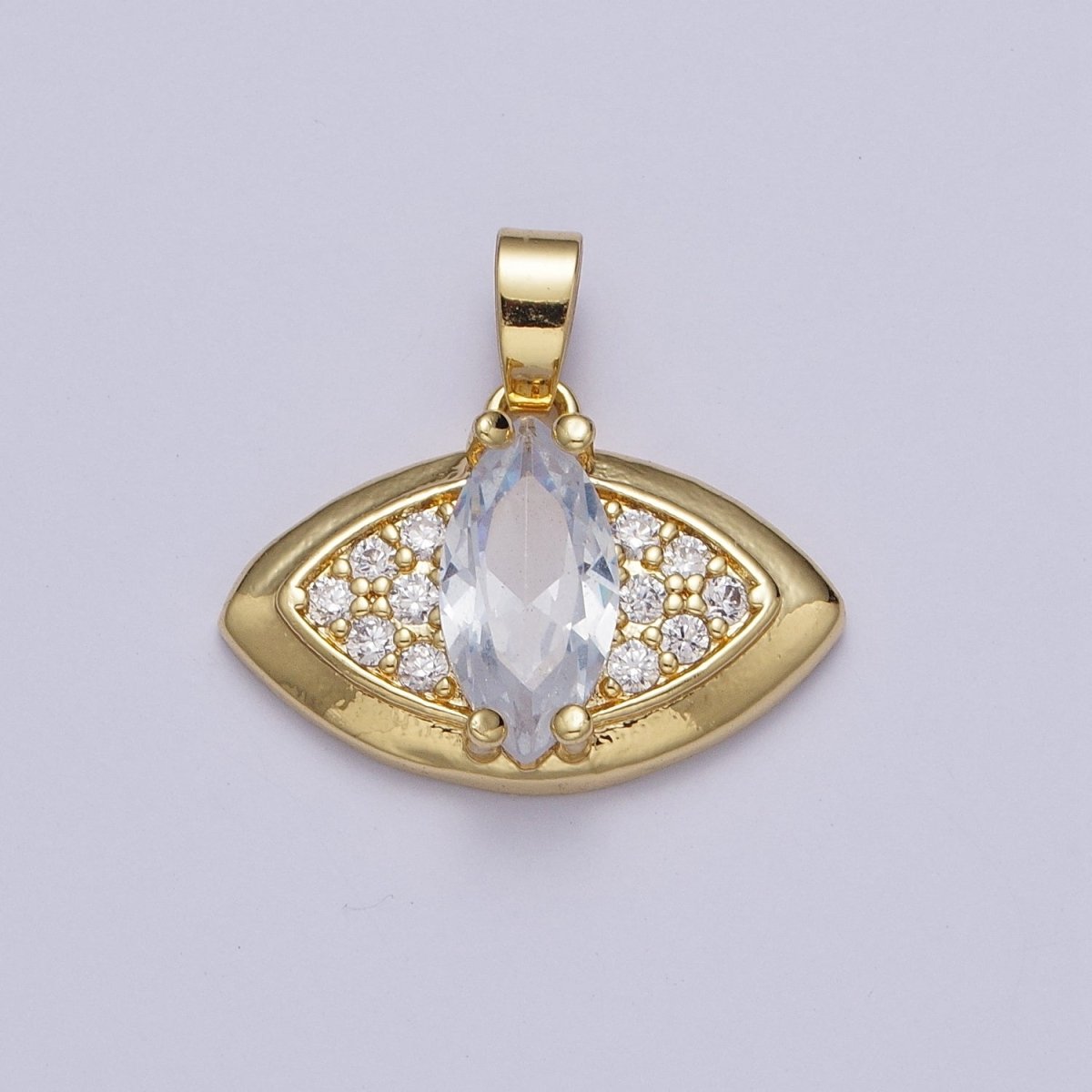 Clear Marquise Micro Paved CZ Gold Evil Eye Protection Pendant H-874 - DLUXCA