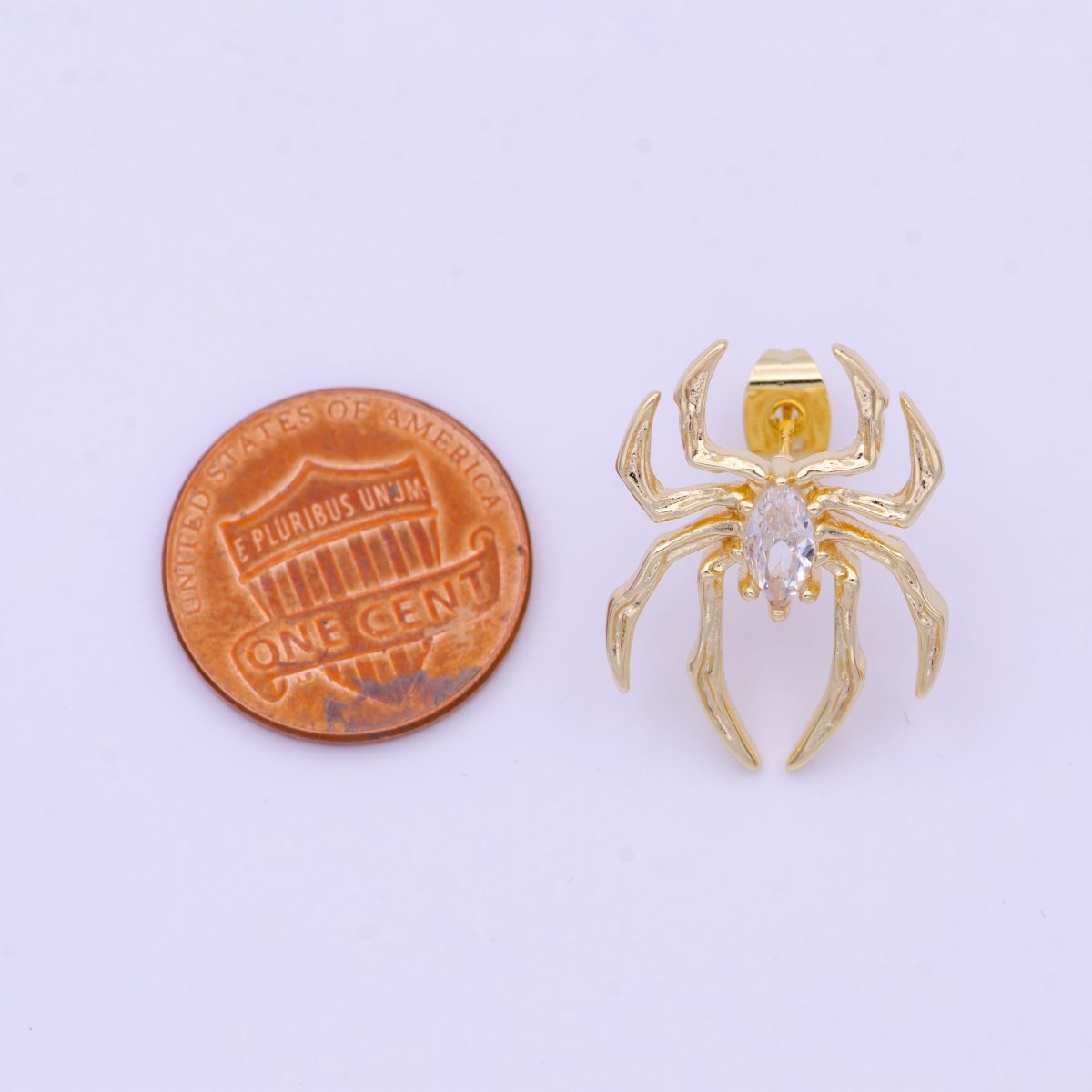 Clear Marquise Spider Black Widow Gold Studs Earrings | Y-094 - DLUXCA