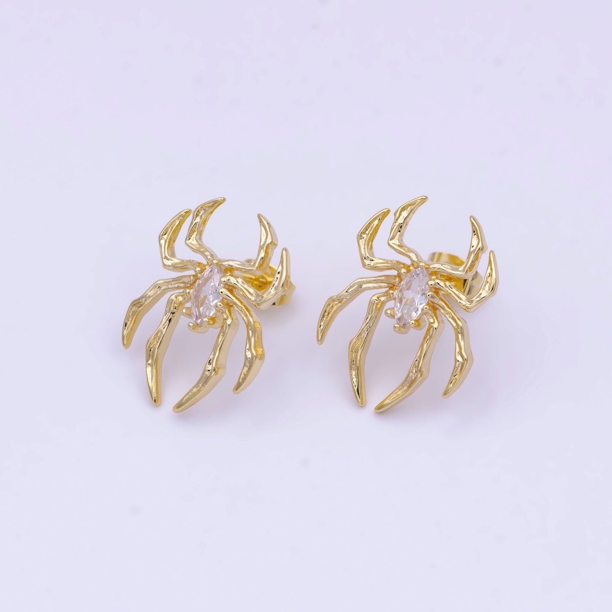 Clear Marquise Spider Black Widow Gold Studs Earrings | Y-094 - DLUXCA