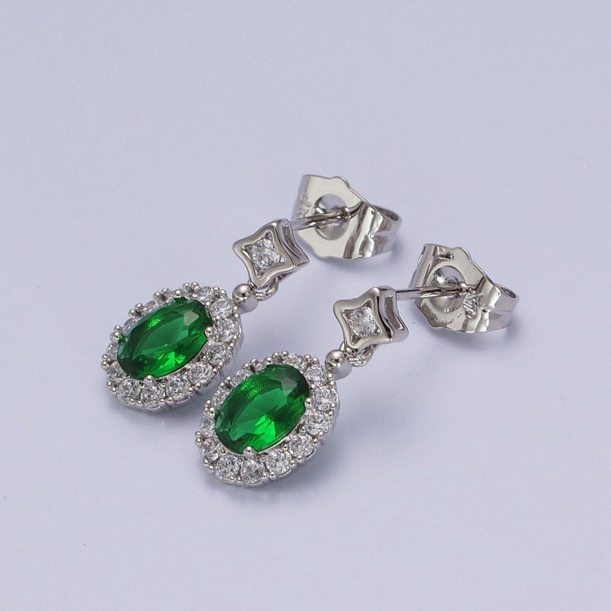 Clear Micro Pave cubic zirconia Oval halo Drop Stud Earring Bridal Wedding Bridesmaid Jewelry Y-006~Y-008 - DLUXCA