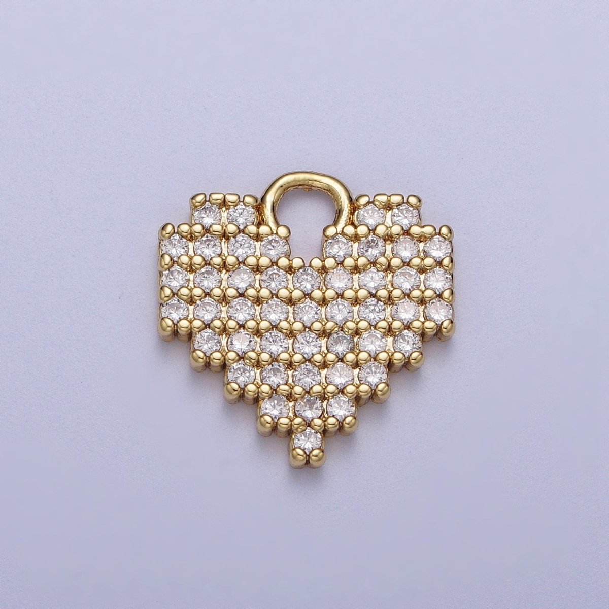 Clear Micro Pave Gold Pixel Heart Charm | A-305 - DLUXCA