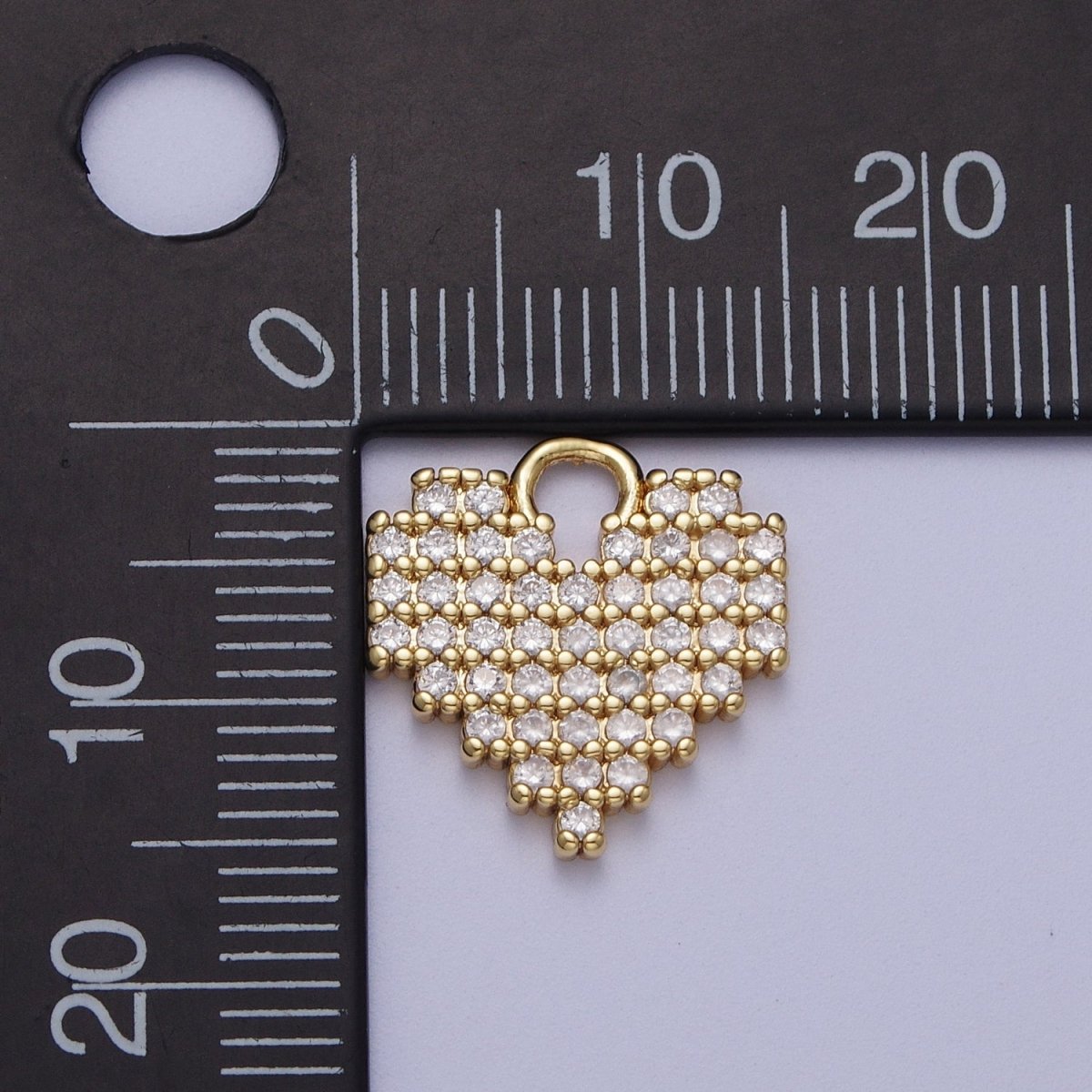 Clear Micro Pave Gold Pixel Heart Charm | A-305 - DLUXCA