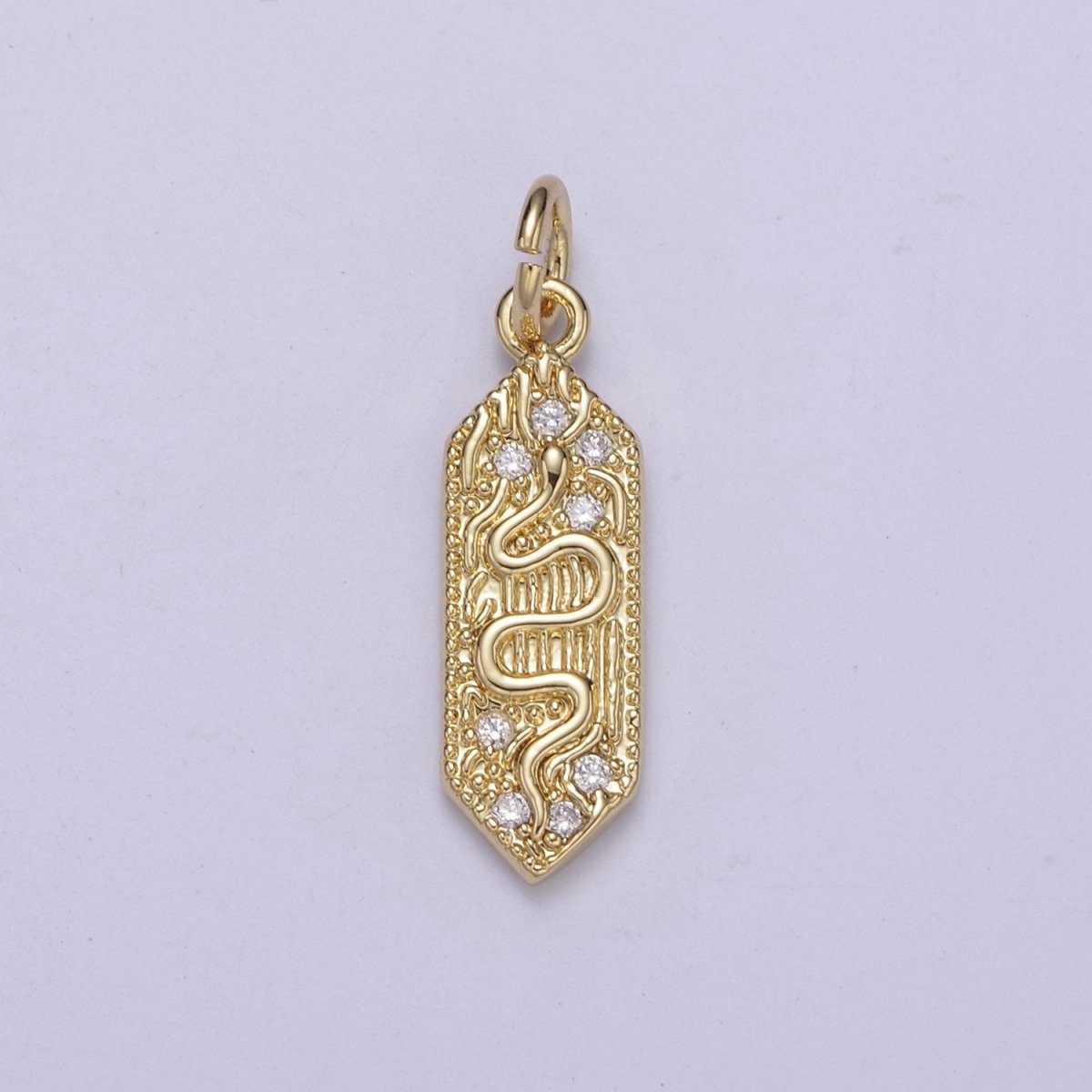 Clear Micro Pave Snake charm, Gold Filled Snake Charm, Animal Charm Gold Serpent Charm Necklace Pendant Finding for Jewelry Making Supply C-548 - DLUXCA