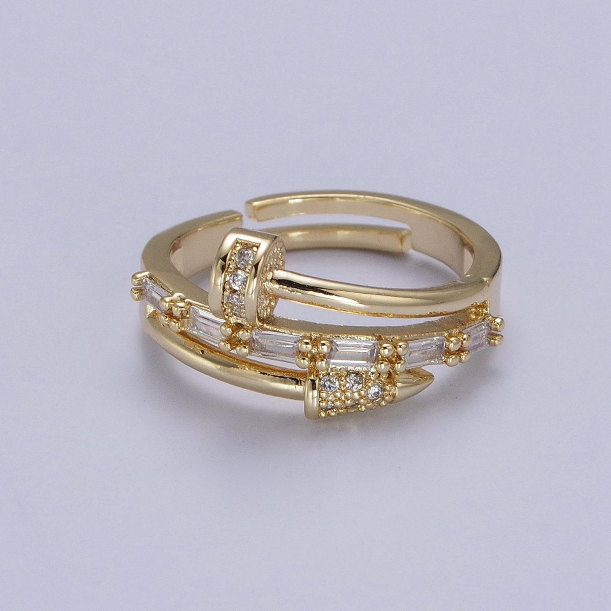 Clear Micro Paved Baguette Adjustable Nail Ring in Gold & Silver | Y-563 Y-564 - DLUXCA