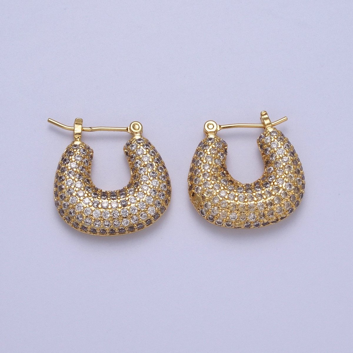 Clear Micro Paved Chubby U-Shaped Latch Earrings in Gold & Silver | AB039 AB040 - DLUXCA