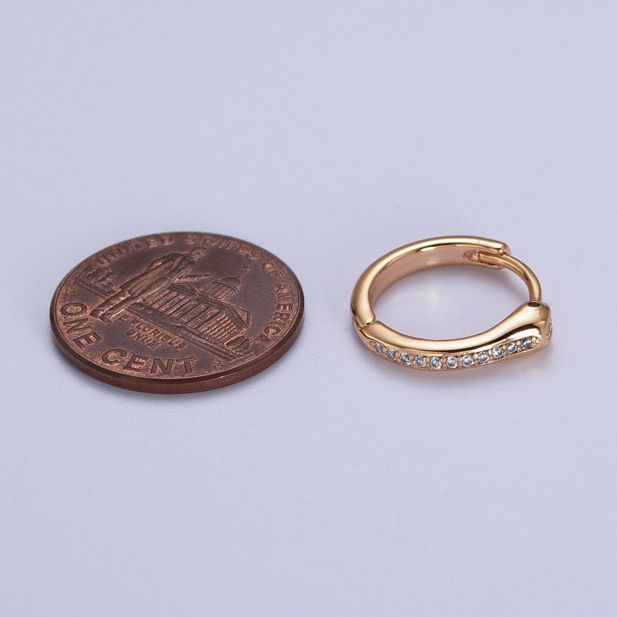 Clear Micro Paved CZ 15mm Pinky Gold Geometric Snake Huggie Earrings | V-039 - DLUXCA