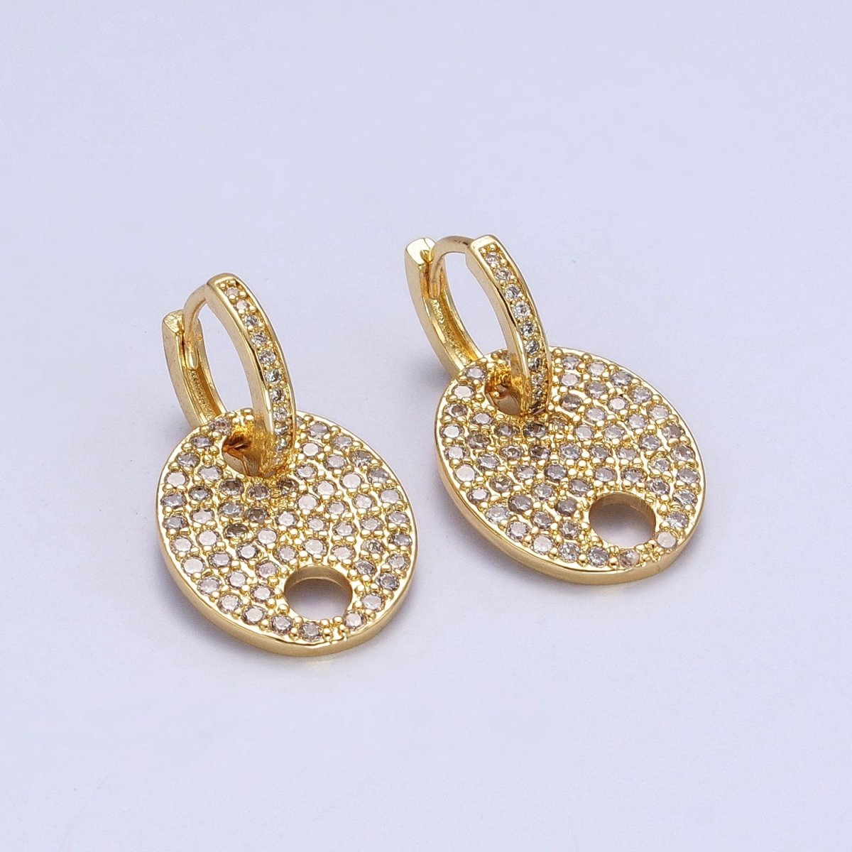 Clear Micro Paved CZ Anchor Mariner Drop Dangle Huggie Earrings | AB036 - DLUXCA