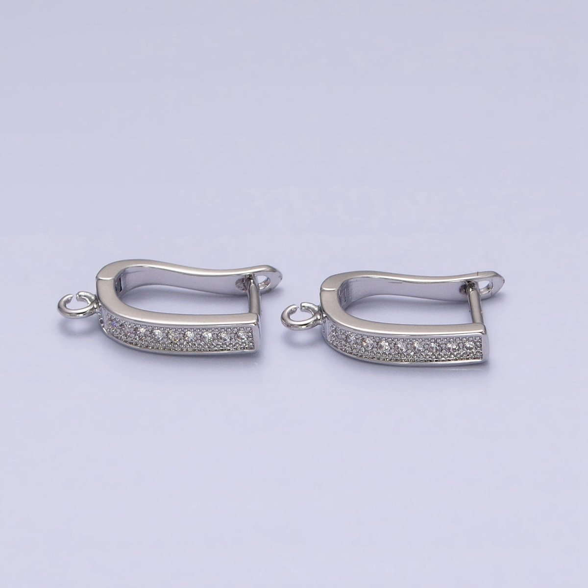 Clear Micro Paved CZ Beaded Open Loop Link English Lock Earrings Supply in Gold & Silver | Z-296 Z-297 - DLUXCA