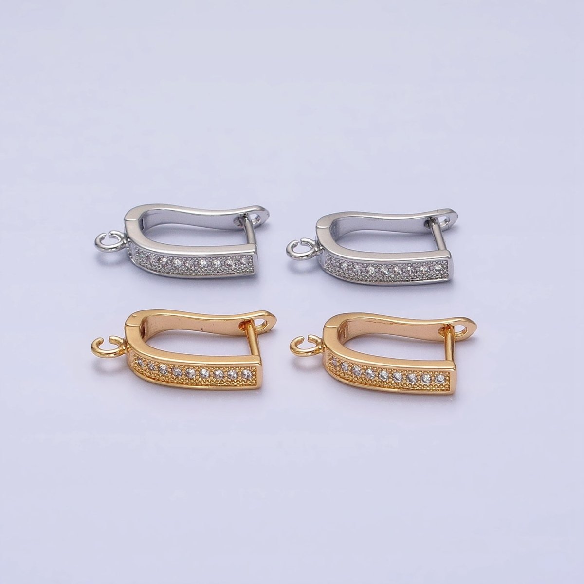 Clear Micro Paved CZ Beaded Open Loop Link English Lock Earrings Supply in Gold & Silver | Z-296 Z-297 - DLUXCA
