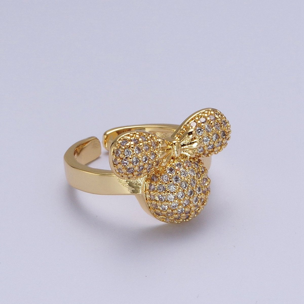 Clear Micro Paved CZ Bowed Mouse Themed Adjustable Ring in Gold & Silver | Y-461 Y-462 - DLUXCA