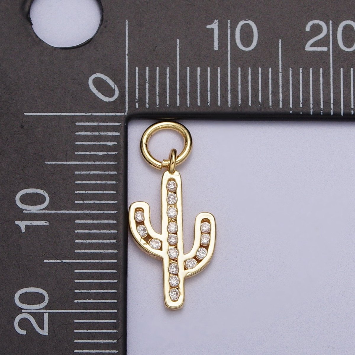 Clear Micro Paved CZ Cactus Desert Plant Charm in Gold & Silver | AC014 AC015 - DLUXCA