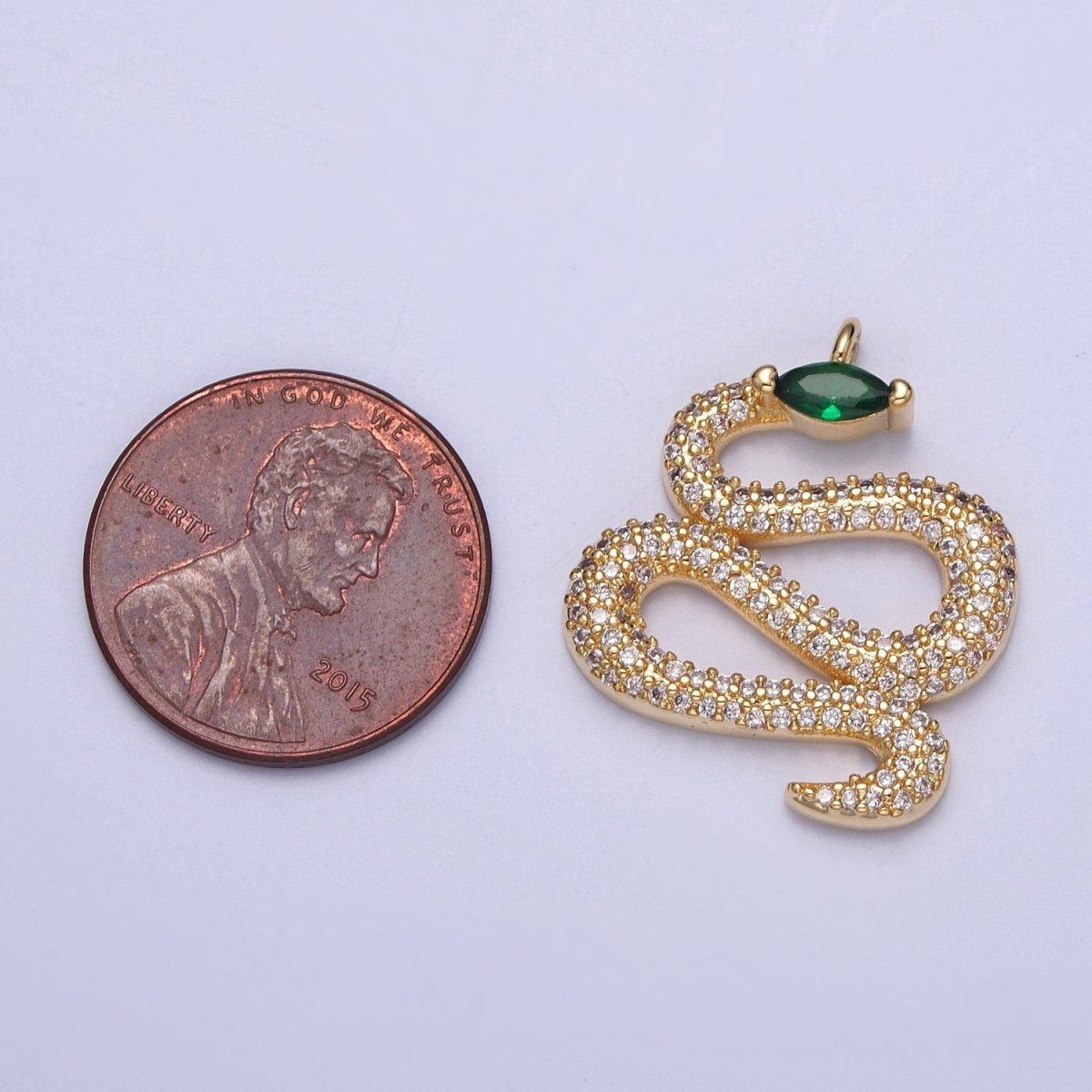 Clear Micro Paved CZ Curling Green-Eyed Snake Serpent Charm | X-150 - DLUXCA