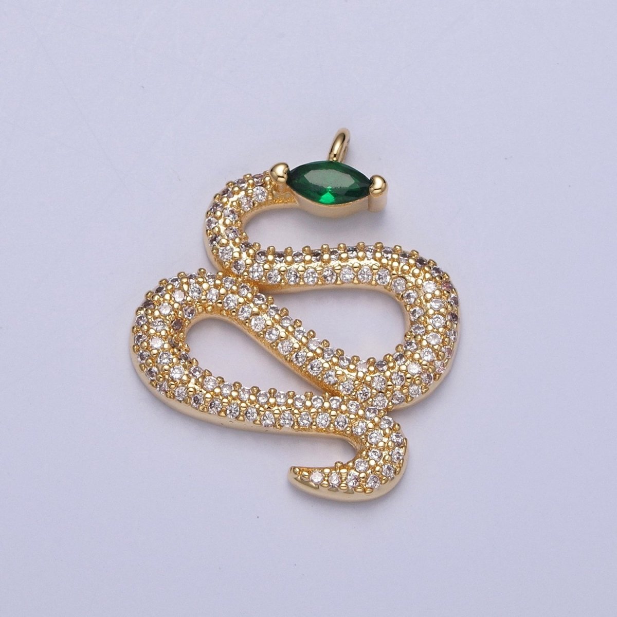 Clear Micro Paved CZ Curling Green-Eyed Snake Serpent Charm | X-150 - DLUXCA