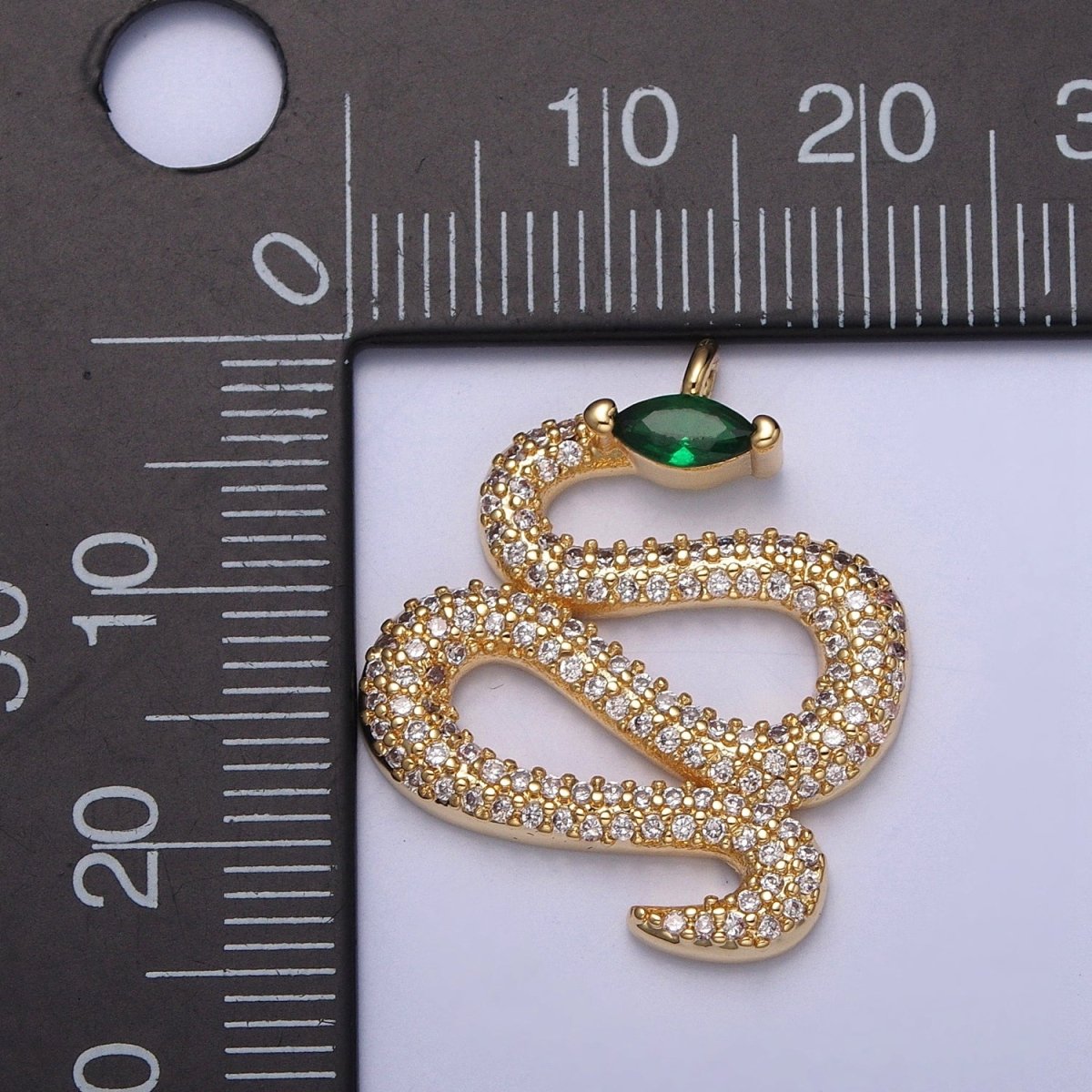 Clear Micro Paved CZ Curling Green-Eyed Snake Serpent Charm | X-150 - DLUXCA