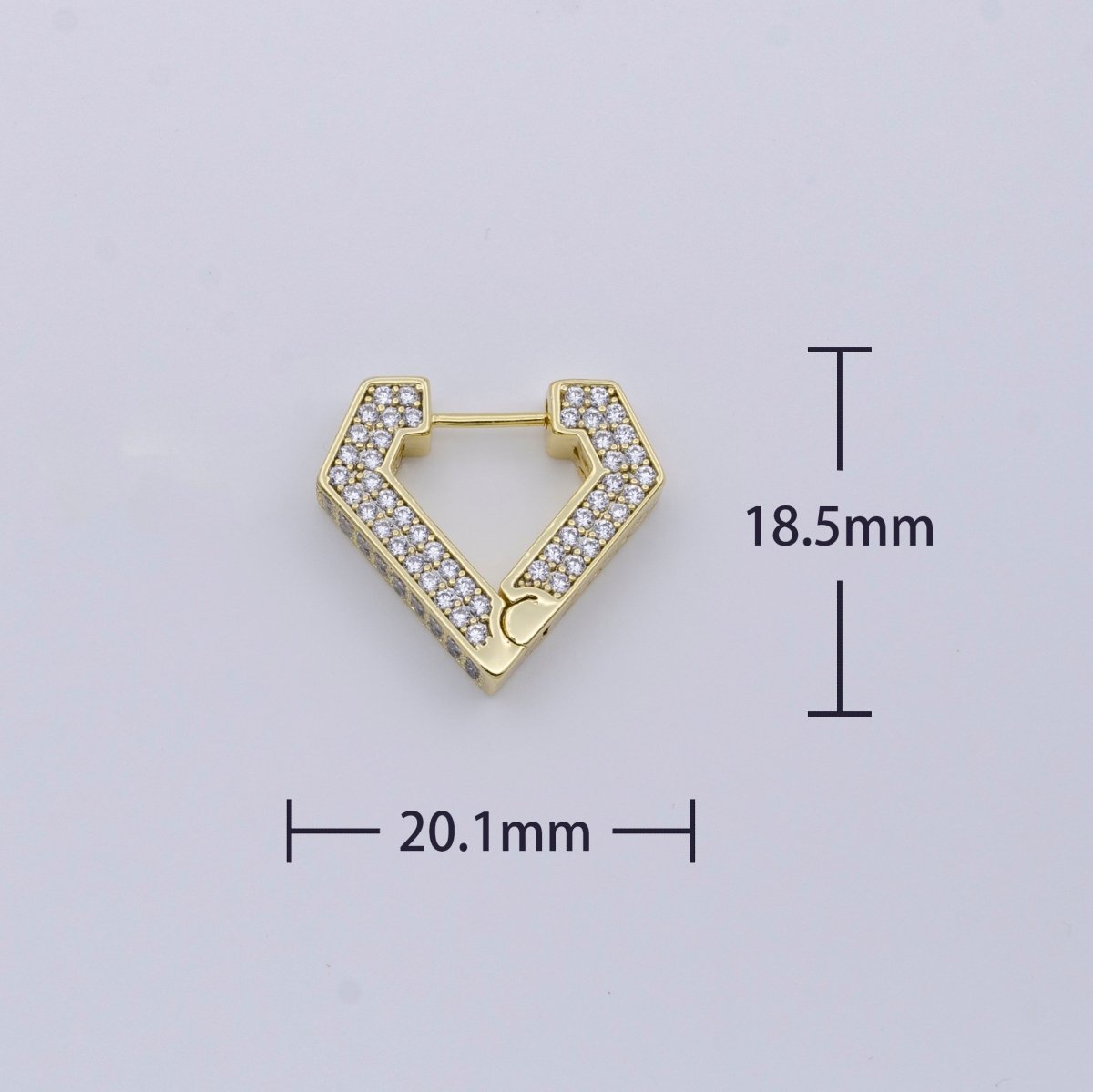Clear Micro Paved CZ Diamond Heart Geometric Gold Hoops Earrings | Y-281 - DLUXCA