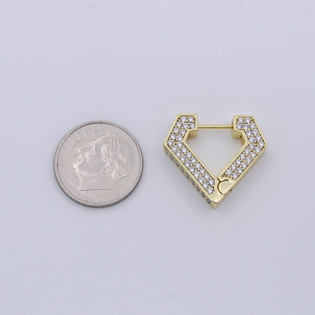 Clear Micro Paved CZ Diamond Heart Geometric Gold Hoops Earrings | Y-281 - DLUXCA