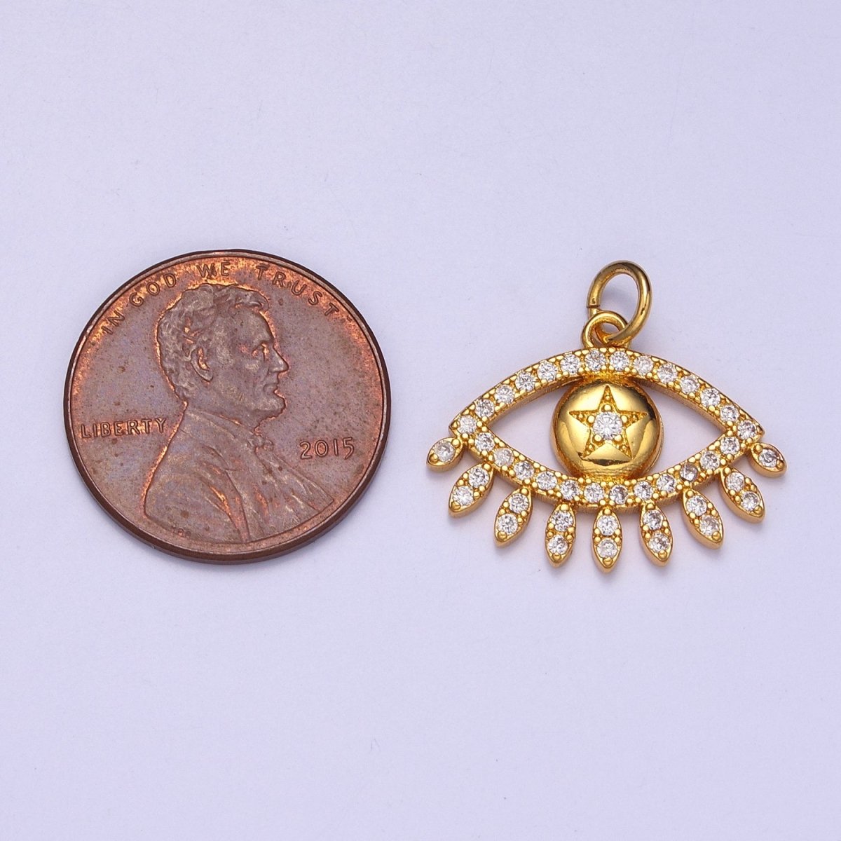 Clear Micro Paved CZ Evil Eye Star Gold Charm | W-200 - DLUXCA